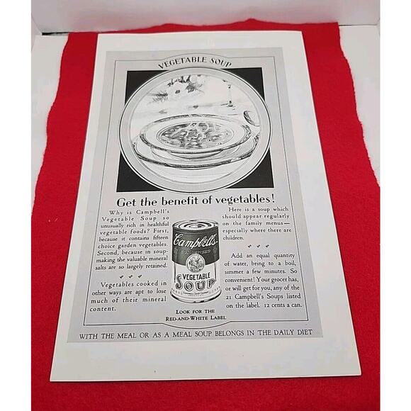 1928 Campbell's "Vegetable Soup Get the Benefit of Vegetables" Ephemera Print Ad - Picture 1 of 7